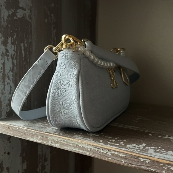 Betsey Johnson Blue Embossed 2 Way Carry Bag - with Gold Accents/ Pearls 
NWT - Picture 4 of 6